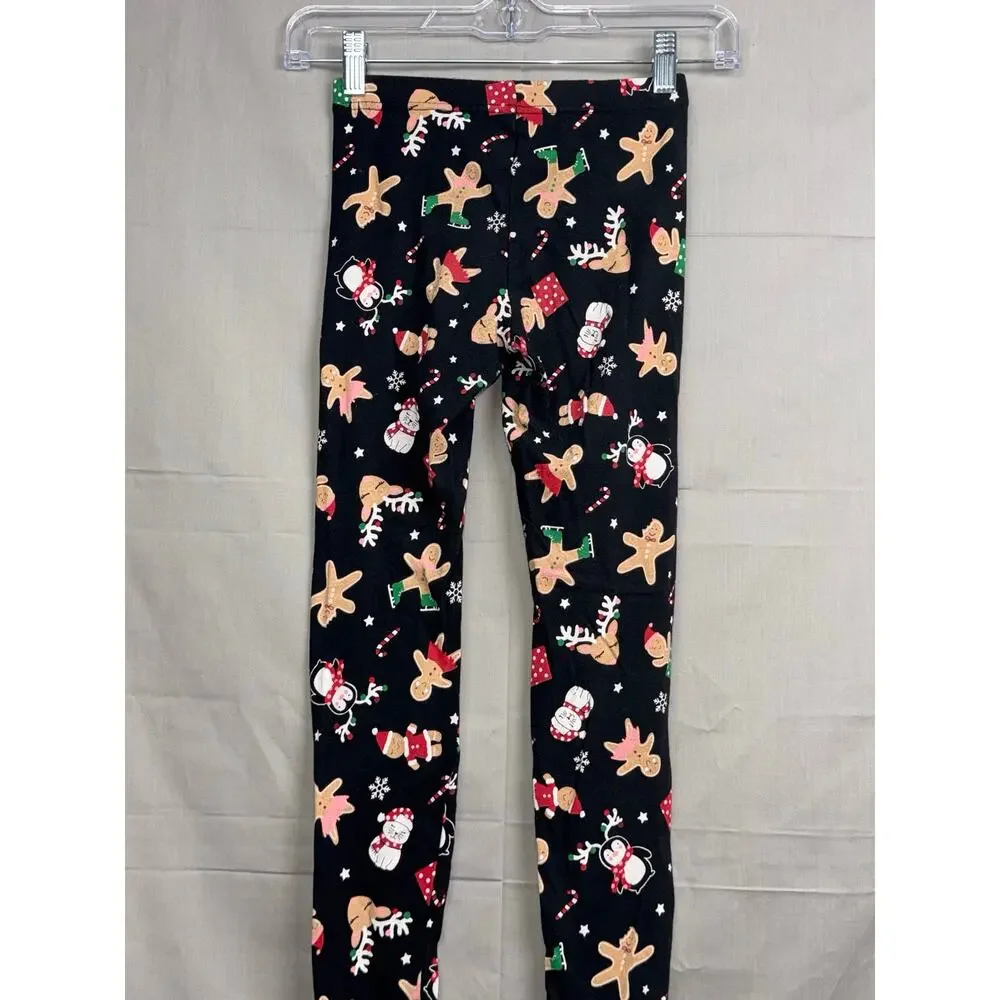 Girls Holiday Time Black Leggings with Holiday Animals, Size M (7/8) - Picture 2 of 4
